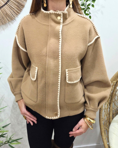 Veste zippée épaisse bordures brodées Aïsha