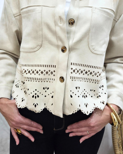Veste femme suédine ajourée beige Ysoria