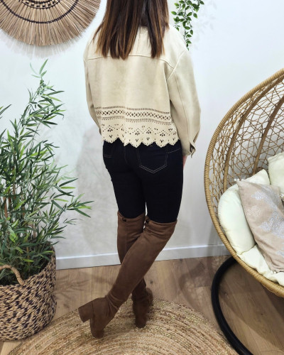 Veste femme suédine ajourée beige Ysoria