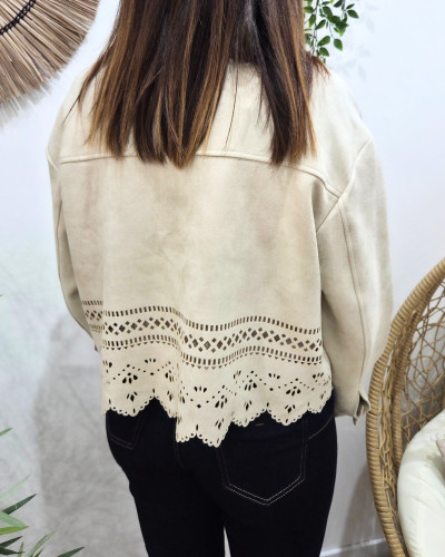 Veste femme suédine ajourée beige Ysoria