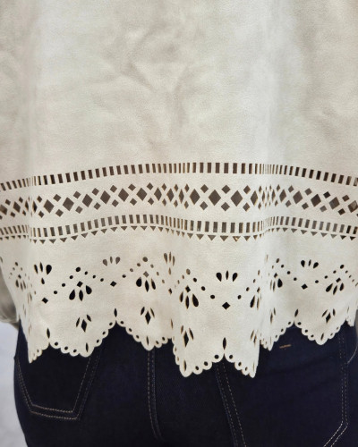 Veste femme suédine ajourée beige Ysoria