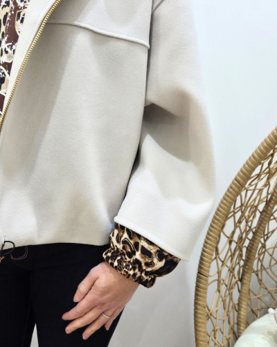Veste femme beige capuche et manches léopard Callie