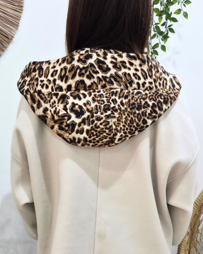 Veste femme beige capuche et manches léopard Callie