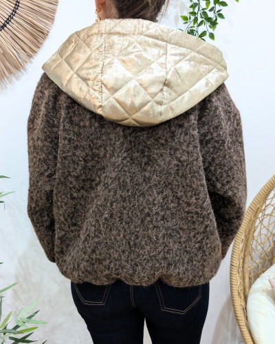 Veste femme capuche matelassée dorée Elinea