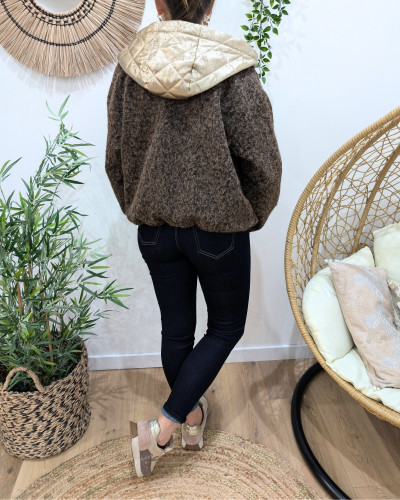 Veste femme capuche matelassée dorée Elinea