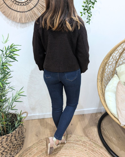 Veste femme bouclettes marron choco boutons dorés Paloma