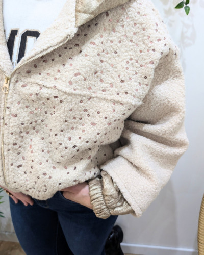 Veste femme à sequins capuche matelassée dorée Elinea