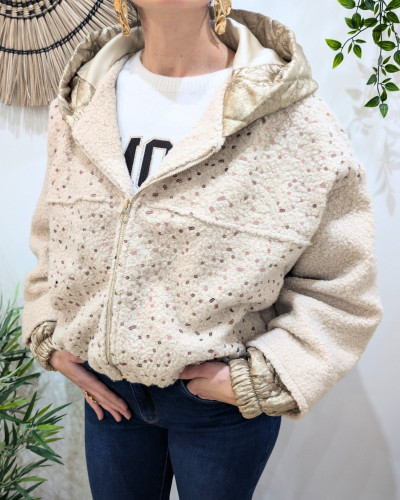 Veste femme à sequins capuche matelassée dorée Elinea