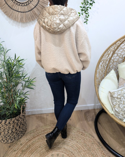 Veste femme à sequins capuche matelassée dorée Elinea