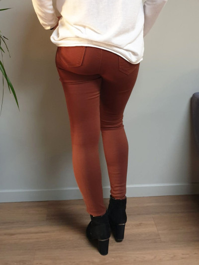 Pantalon femme marron slim push up taille haute