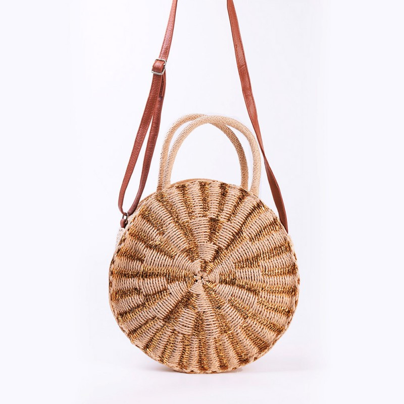 Sac en paille camel et doré Horolia