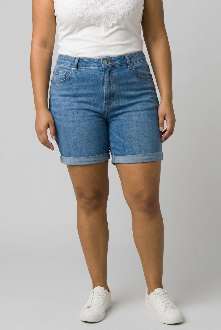 Short en jean femme grande taille bleu moyen