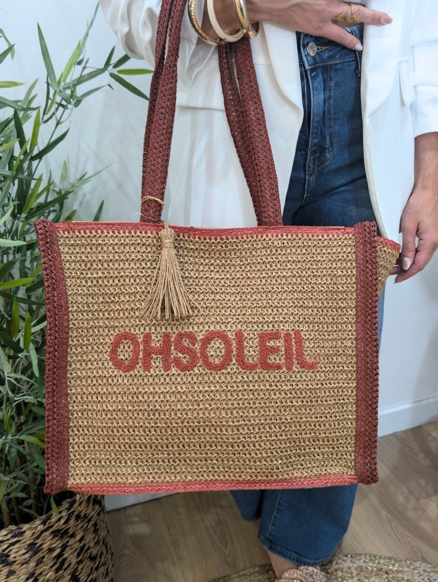 Sac cabas paille OH SOLEIL terracotta