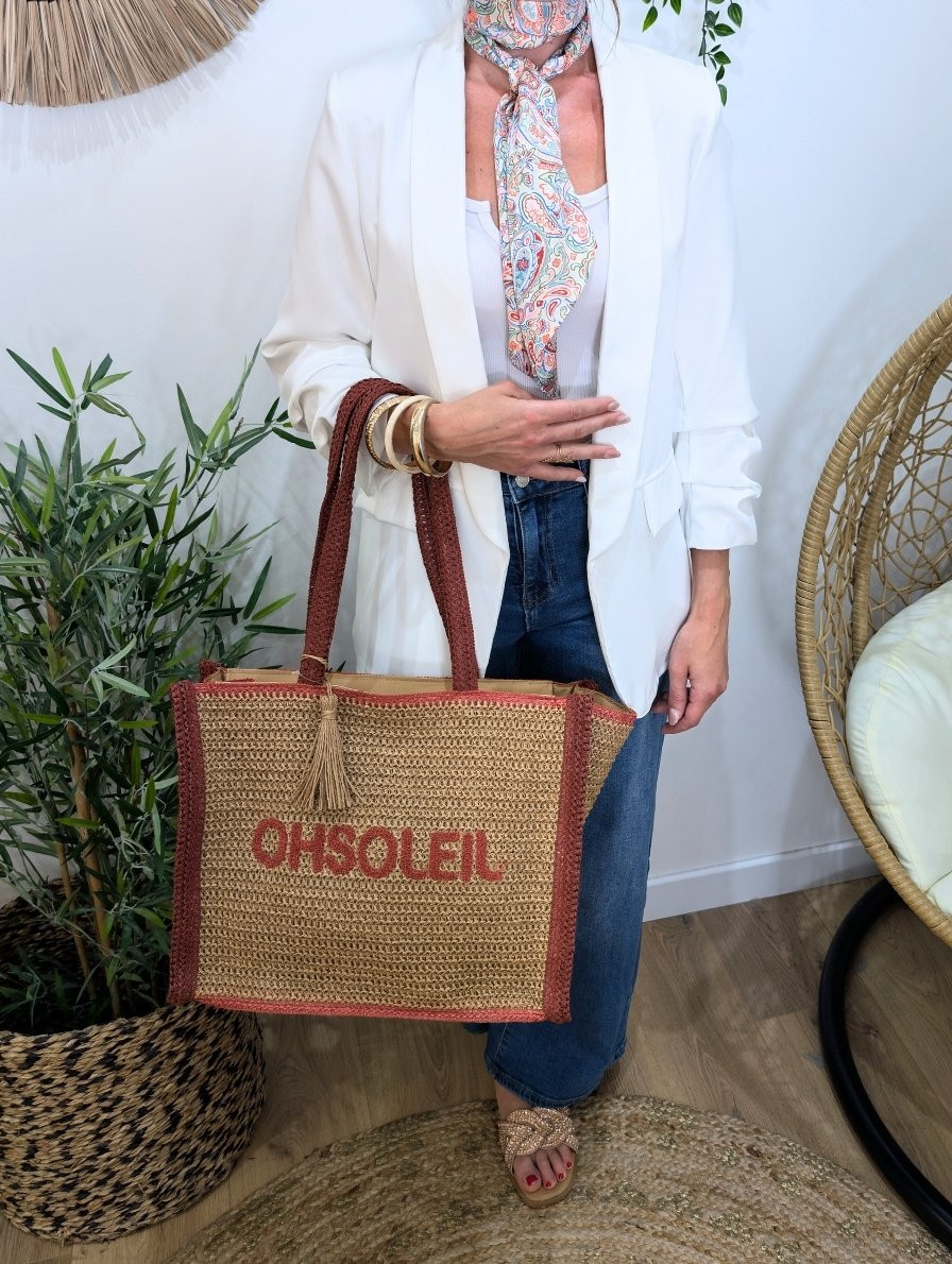 Sac cabas paille OH SOLEIL terracotta