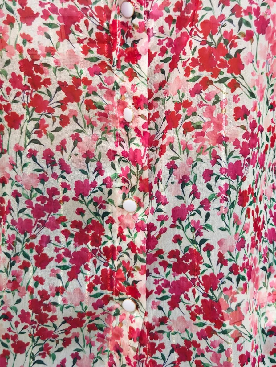 Blouse femme écrue fleurs roses rouges Noémie