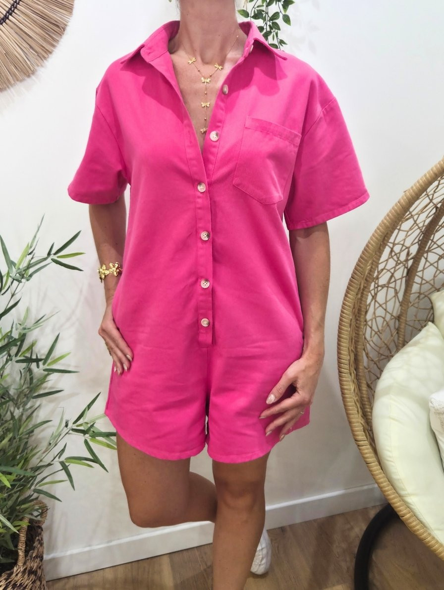 Combishort femme unie rose fuchsia