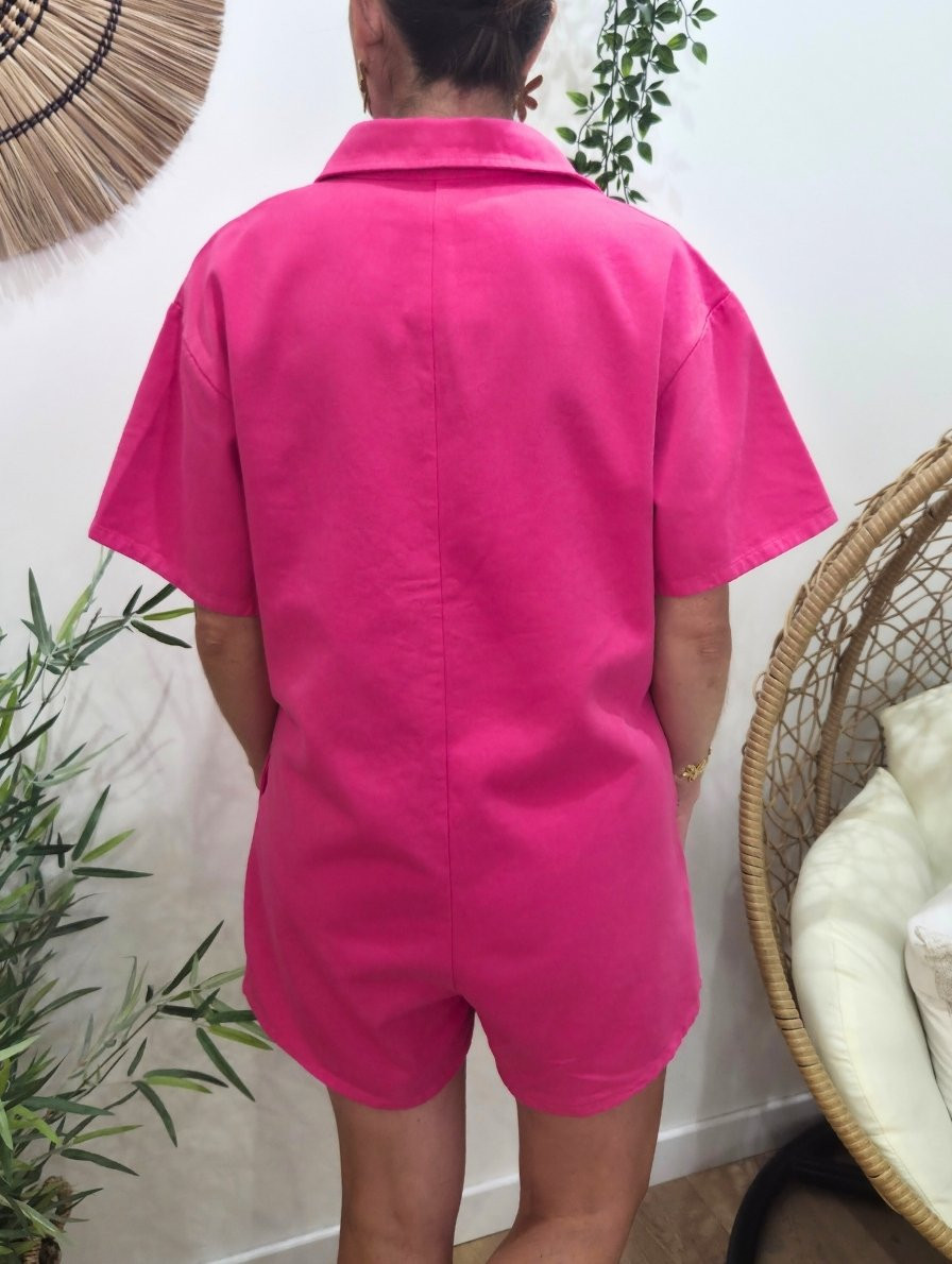 Combishort femme unie rose fuchsia
