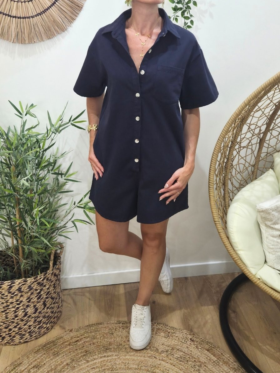 Combishort femme unie bleu marine