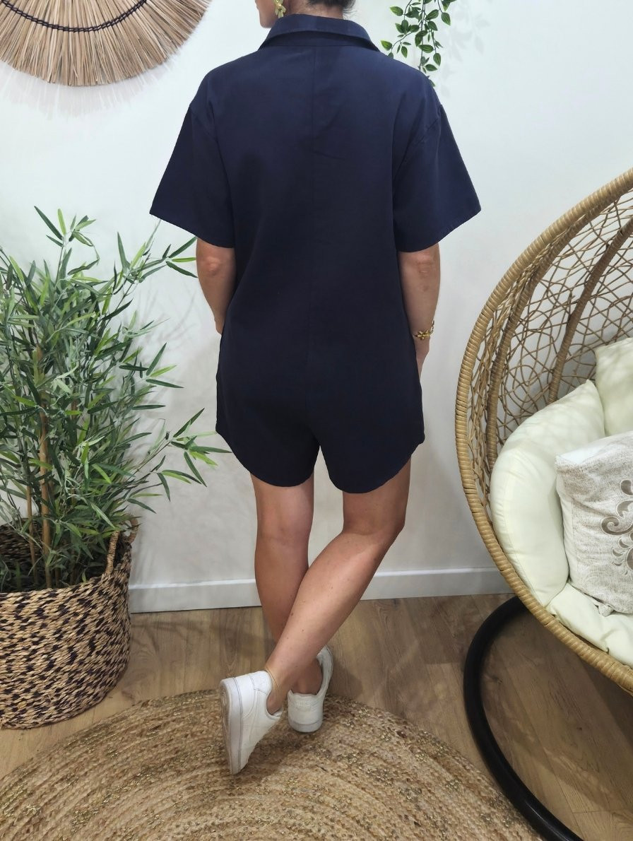 Combishort femme unie bleu marine