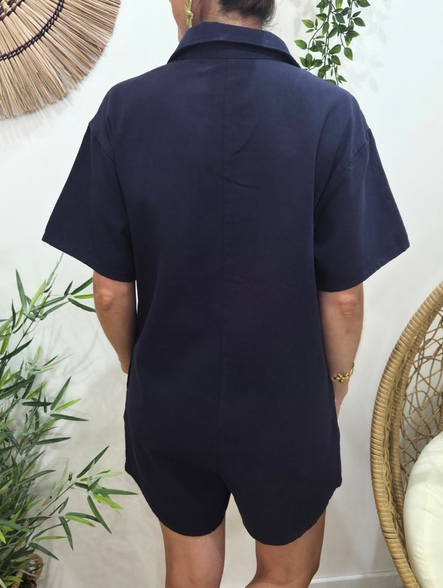 Combishort femme unie bleu marine