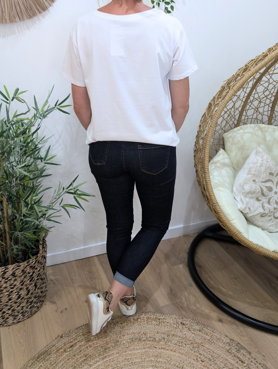 T-Shirt femme blanc j'avais le coeur en miettes j'en ai fait des paillettes doré