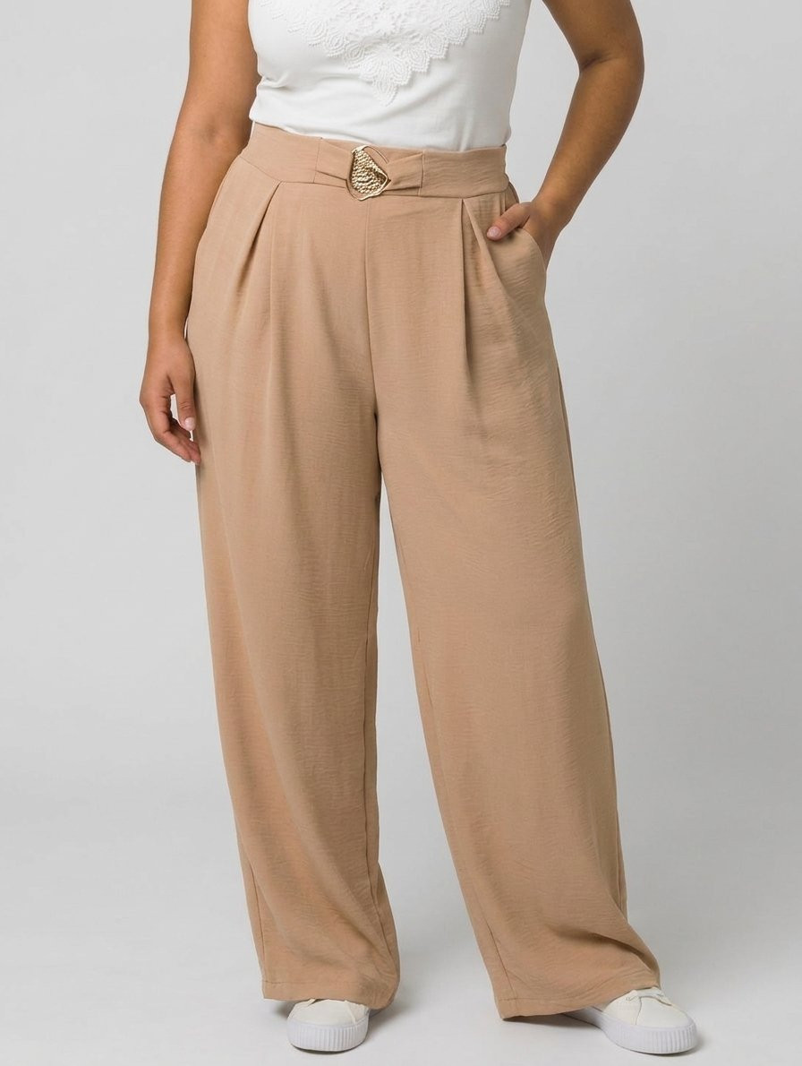 Pantalon femme fluide beige sable ceinture bijou Callista