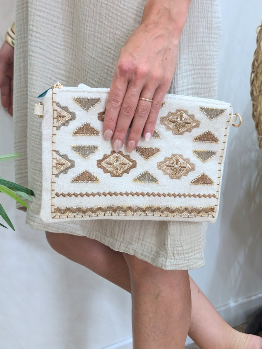 Sac pochette femme bohème perles et sequins