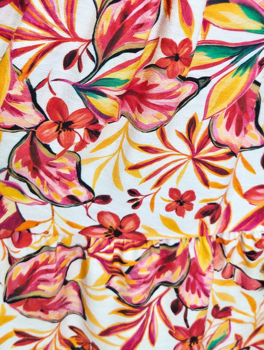  Robe courte femme beige fleurs fuchsia oranges multicolores Seraphine