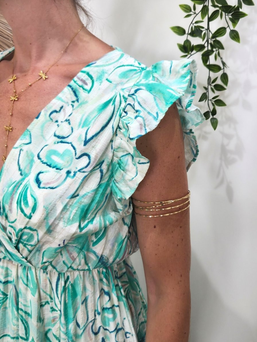  Robe longue femme fleurie verte fleurie Thémis