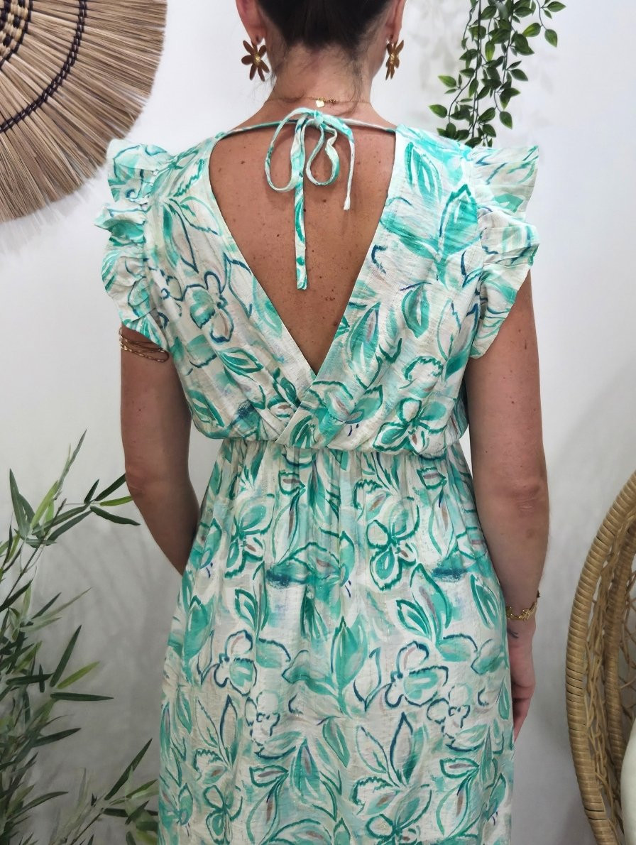  Robe longue femme fleurie verte fleurie Thémis