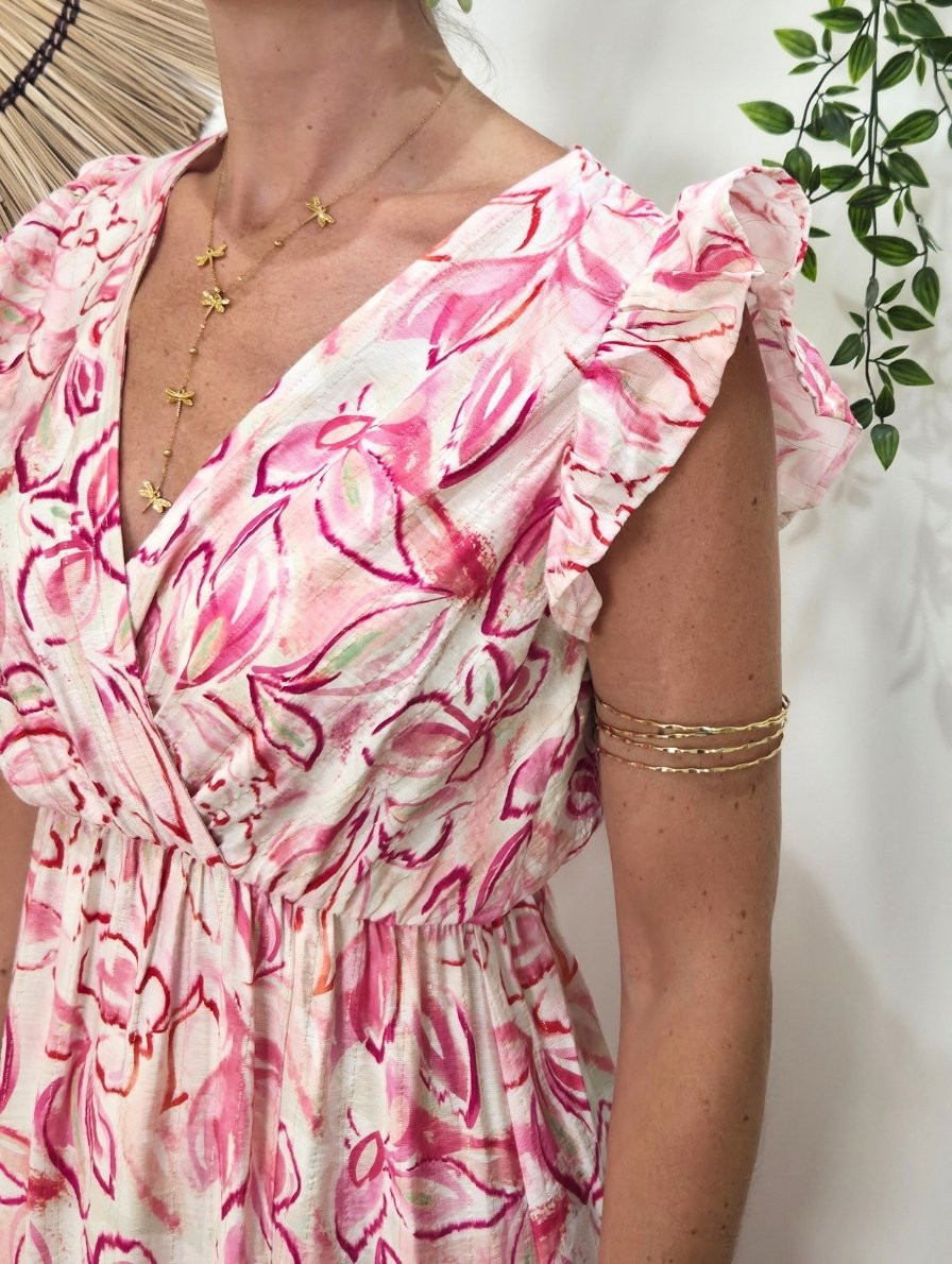  Robe longue femme fleurie rose fleurie Thémis