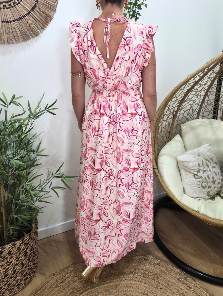  Robe longue femme fleurie rose fleurie Thémis