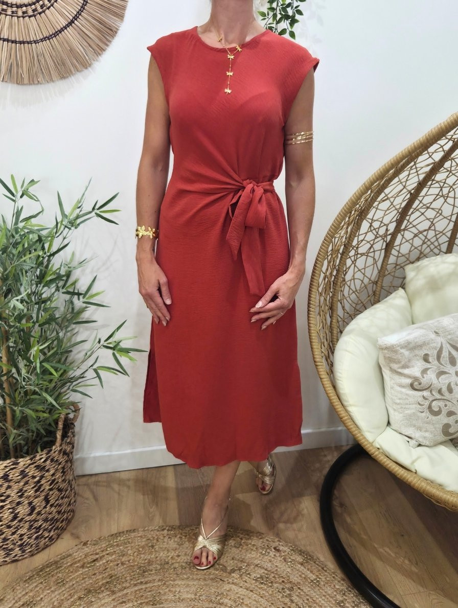  Robe femme cache coeur terracotta nouée Ginevra