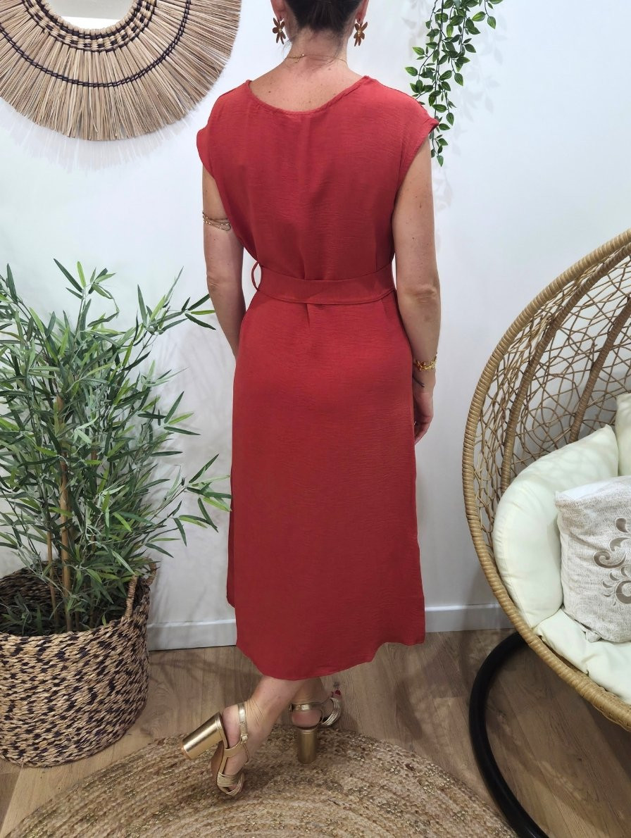  Robe femme cache coeur terracotta nouée Ginevra