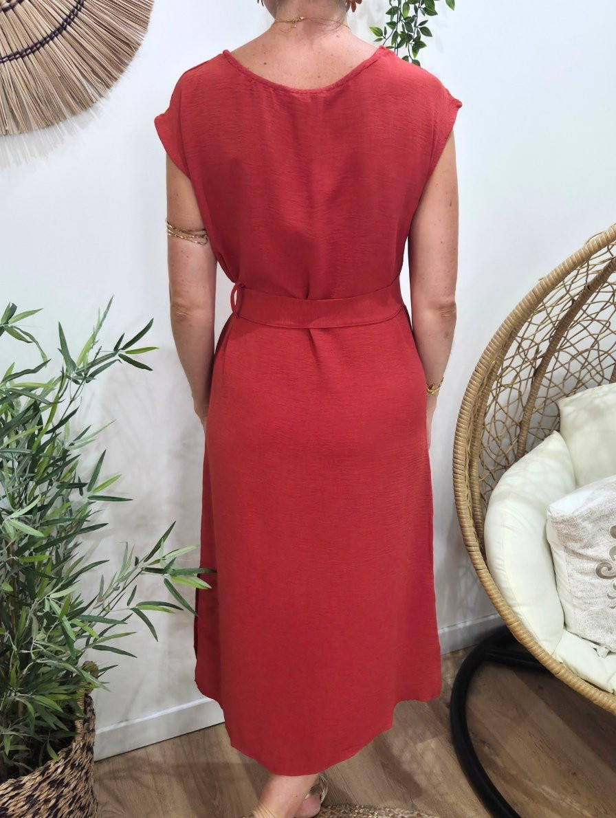  Robe femme cache coeur terracotta nouée Ginevra