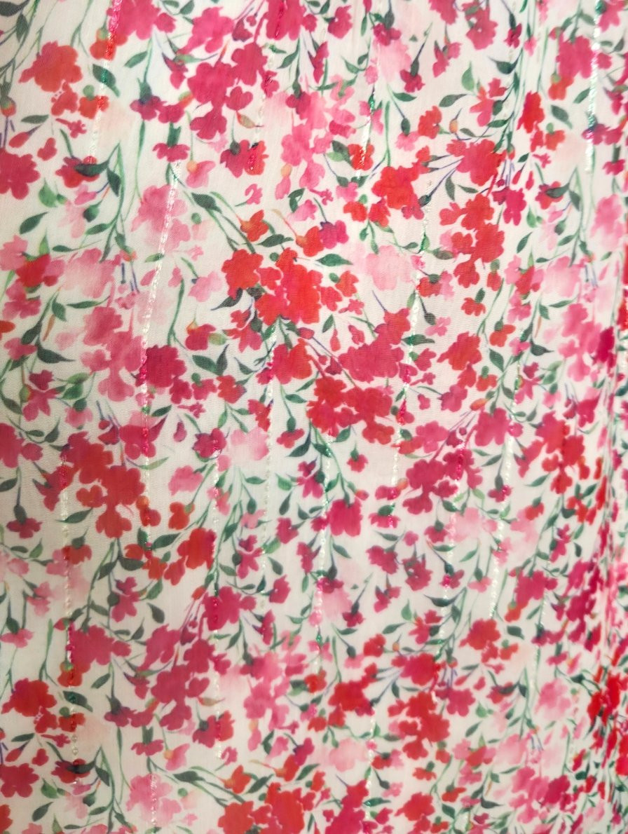  Robe courte femme écrue fleurs roses rouges Noémie