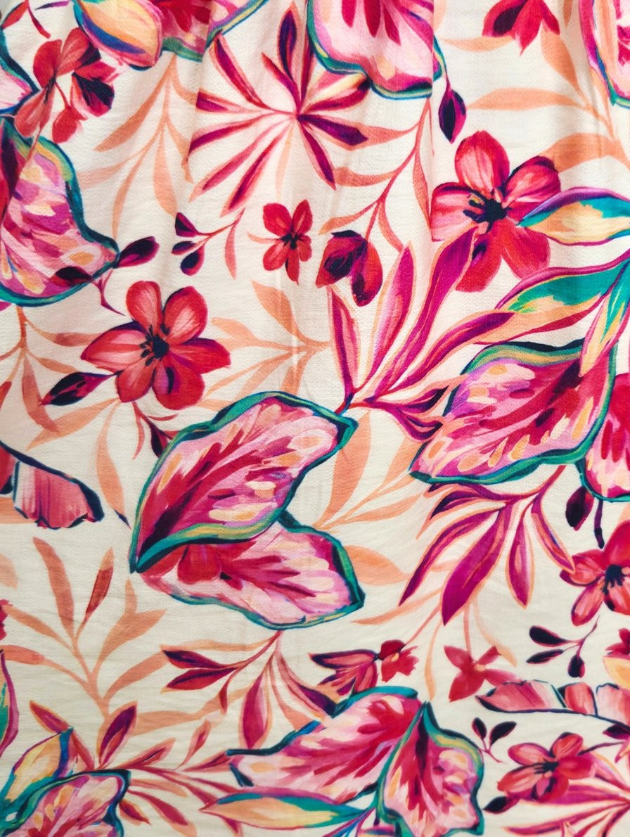  Robe courte femme beige fleurs fuchsias multicolores Zélia