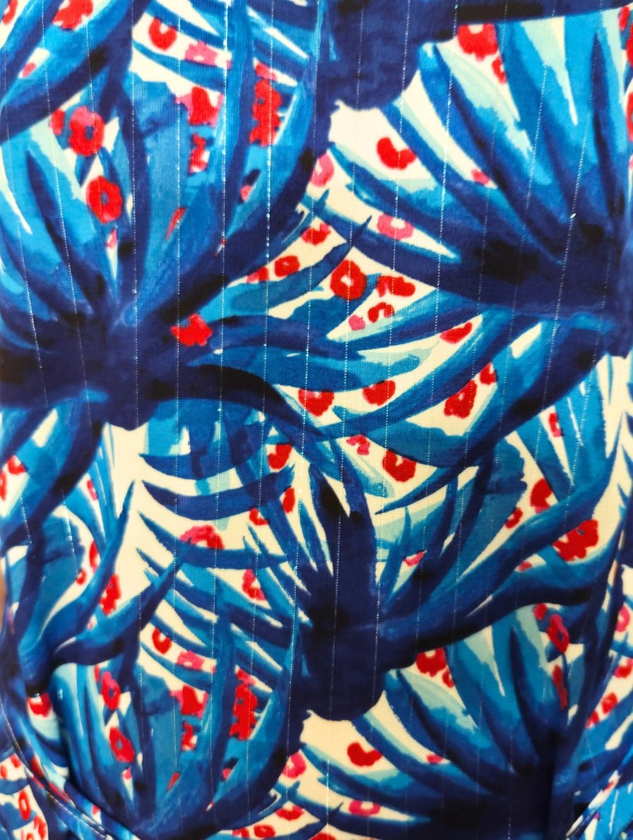 Robe droite femme écrue motifs bleu et rouges Solina