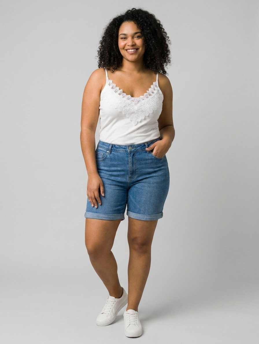 Short en jean femme grande taille bleu moyen