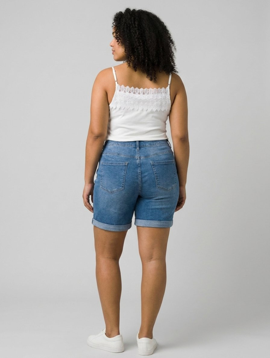 Short en jean femme grande taille bleu moyen