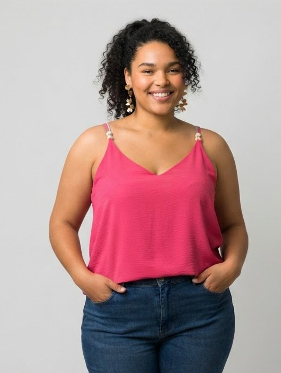 Top femme grande taille à bretelles perlées Tecla