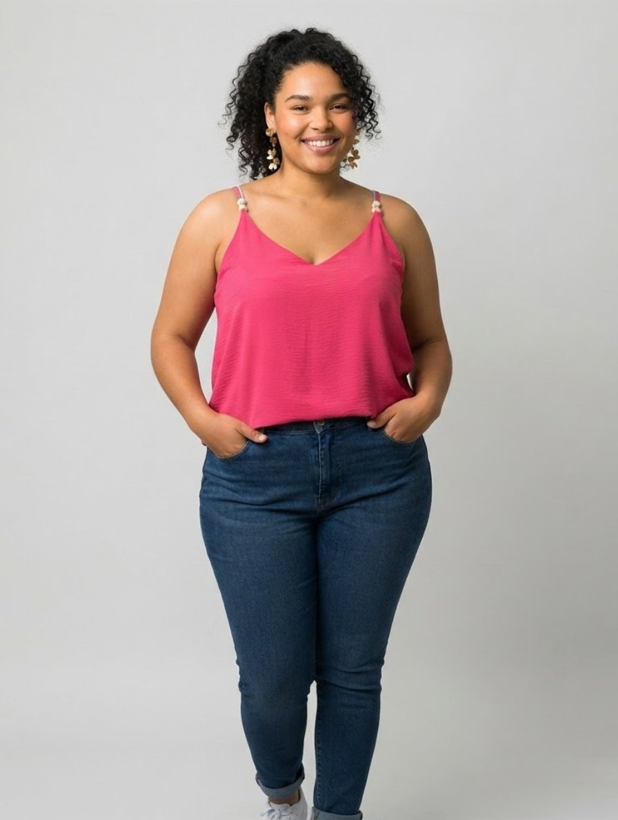 Top femme grande taille à bretelles perlées Tecla