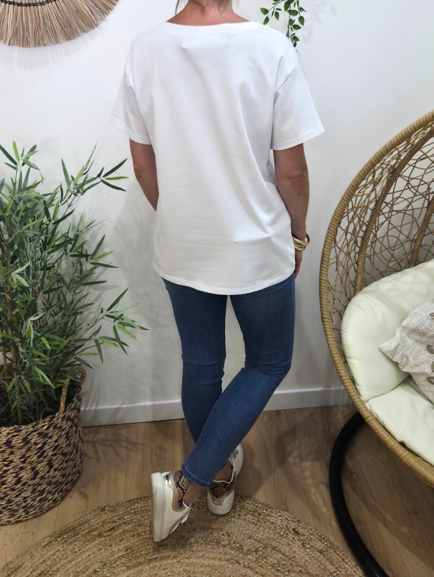 T-Shirt femme blanc bichette rayures roses