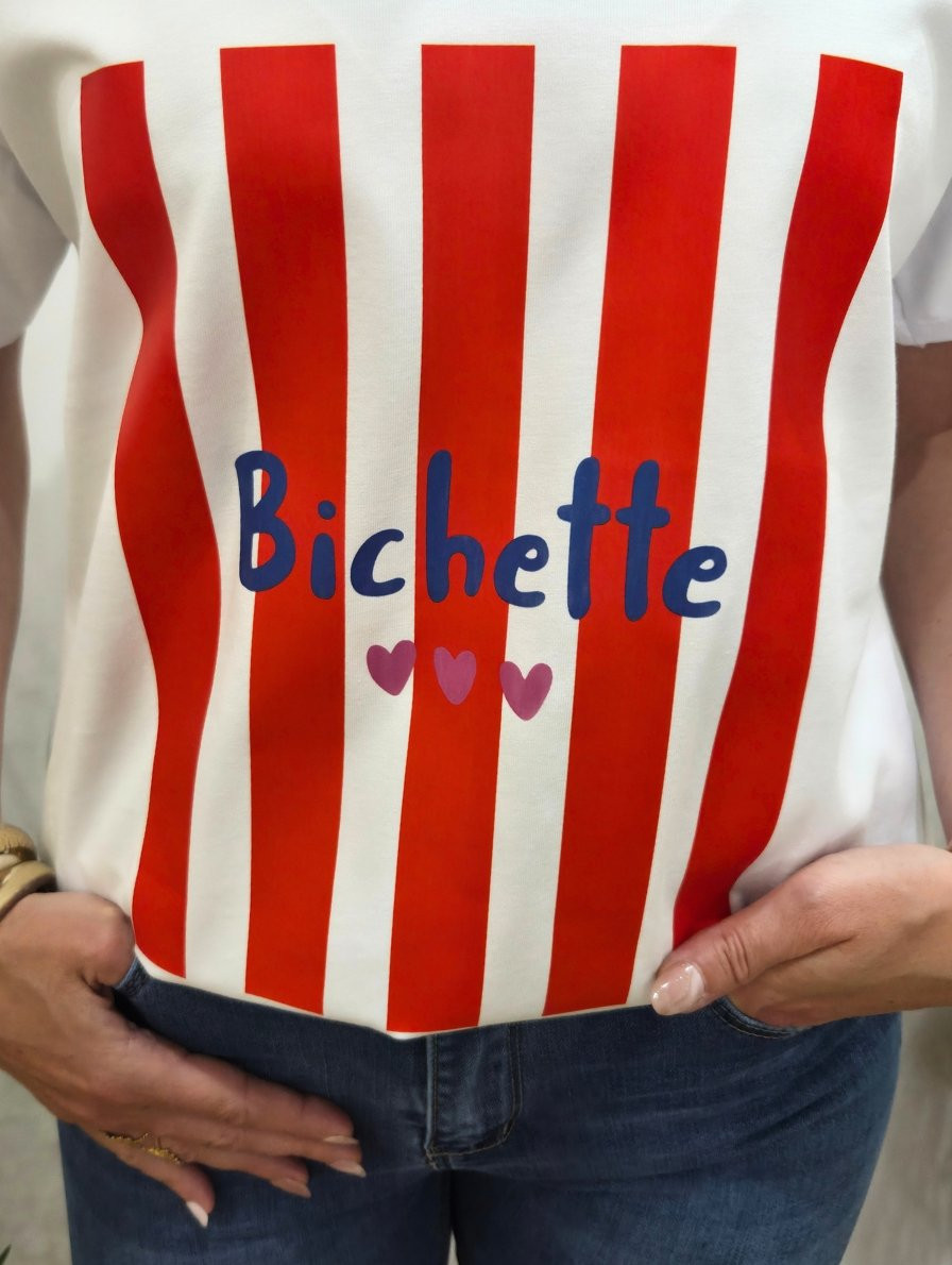 T-Shirt femme blanc bichette rayures rouges