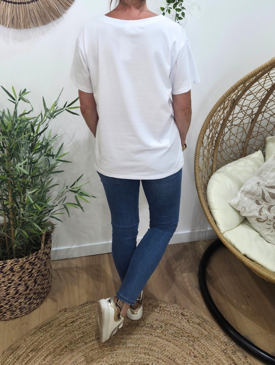 T-Shirt femme blanc bichette rayures rouges