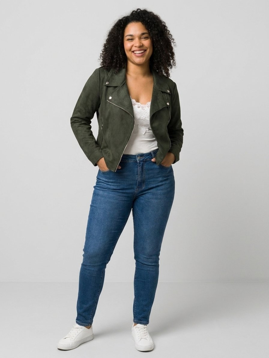 Perfecto femme fin suédine kaki foncé