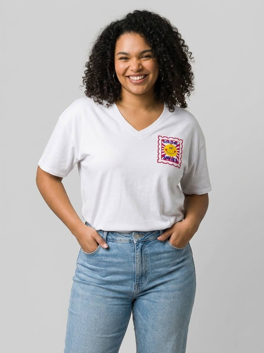 T-shirt femme col V Sending Smiles