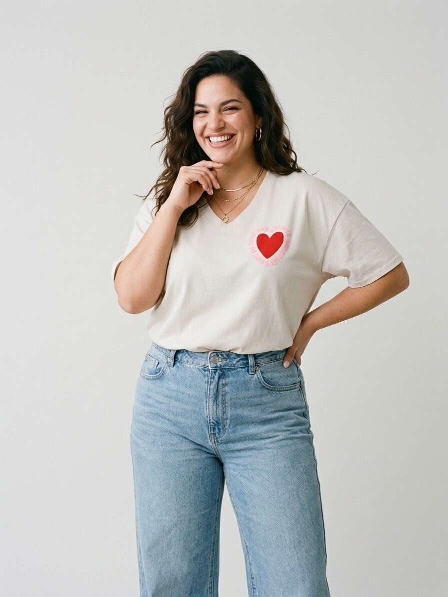 T-shirt femme col V Que du love