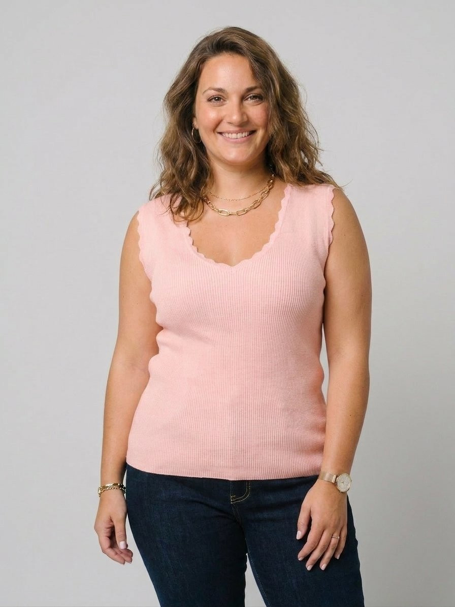 Top femme côtelé rose pâle Lucilla