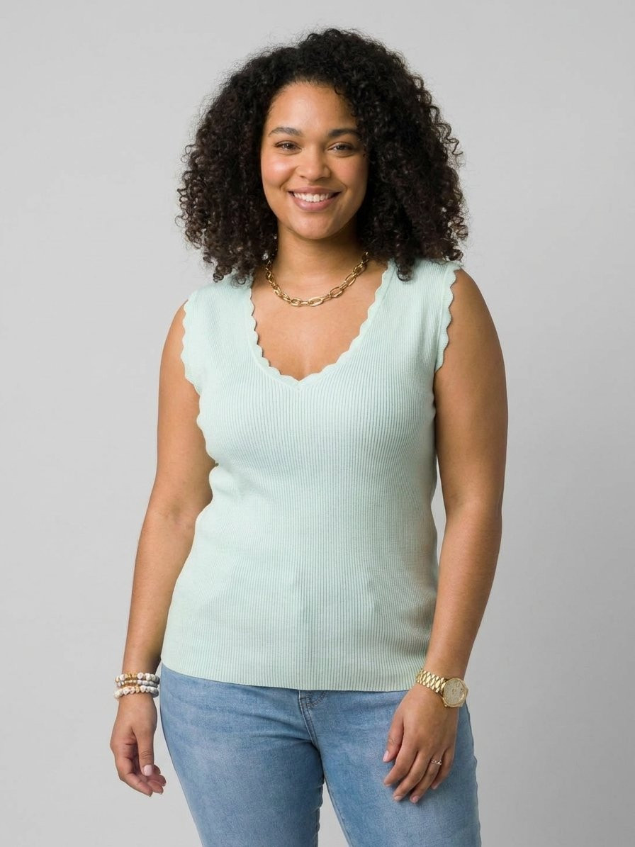 Top femme côtelé vert d'eau Lucilla